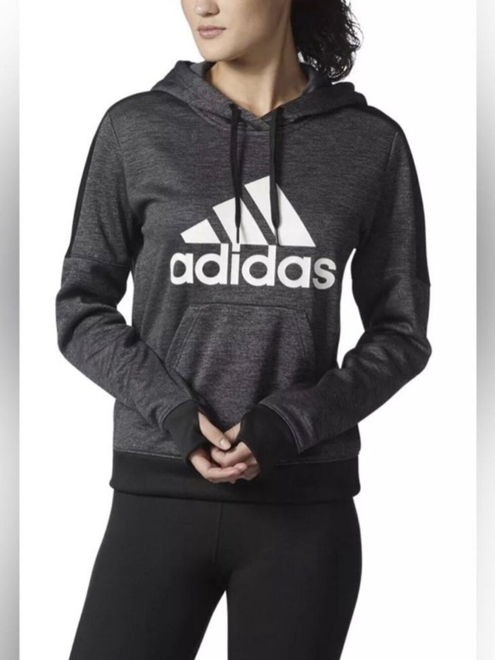 adidas Womens Athletics Team Issue Fleece Logo Pullover Hoody Dark Gray, Small